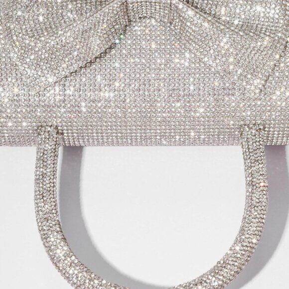 Evening Clutch Purse for Women Sparkly Bow Glitter Wedding Party Silver Bag - Picture 9 of 9